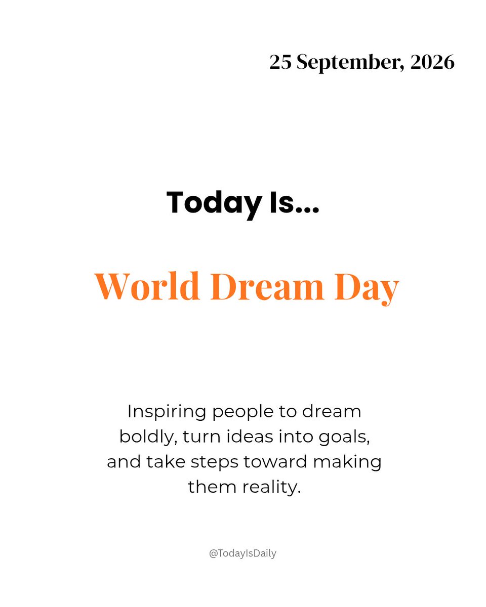 TodayIsDaily_'s tweet photo. What’s the dream you refuse to give up on? ✨🌎 Today is your reminder to dream it, believe in it and take one step toward it.
@WorldDreamDay @DreamFoundation @TEDTalks @Goalcast @Mindvalley
#WorldDreamDay #DreamBig #Dreams #Goals #Motivation #Inspiration #PersonalGrowth #Success #DailyHolidays #TodayIsDaily