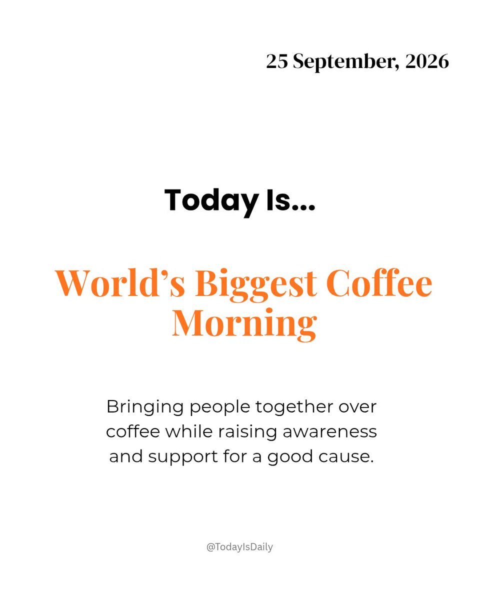 TodayIsDaily_'s tweet photo. β Coffee tastes even better when it brings people together for a good cause. Who would you invite to your coffee morning?
@macmillancancer @MacmillanSW @CoffeeMorning @MacmillanPress @MacmillanCancer
#WorldsBiggestCoffeeMorning #CoffeeMorning #Coffee #Macmillan #Charity #Fundraising #Community #GoodCause #DailyHolidays #TodayIsDaily
