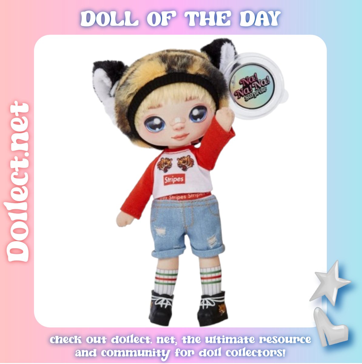 Dollect_net's tweet photo. Today's Doll of the Day is Series 1 CJ Cuddles, a Na! Na! Na! Surprise! doll released by MGA in 2023. He was nominated by Lacmene! (September 25th, 2026) https://t.co/Cie3RqTOwB