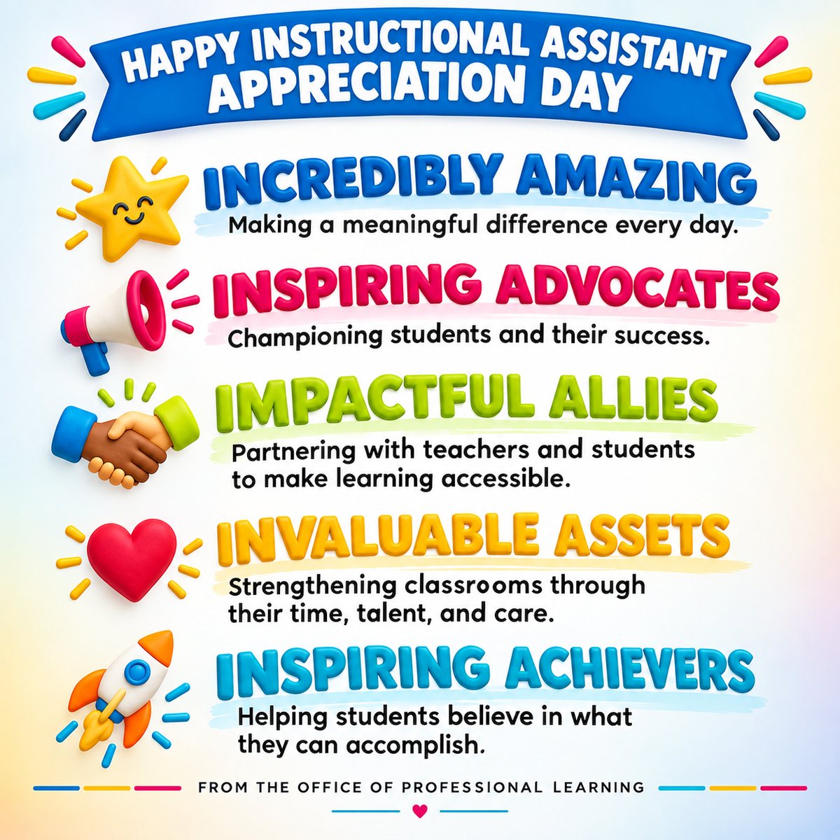 WCPSSProfLearn's tweet photo. 🎉 Happy Instructional Assistant Appreciation Day! 🎉
Instructional Assistants play a critical role in student success by providing targeted support, building relationships, reinforcing learning, and helping create classrooms where every student has an opportunity to thrive. 👏📚 https://t.co/EZw9ltyrIy