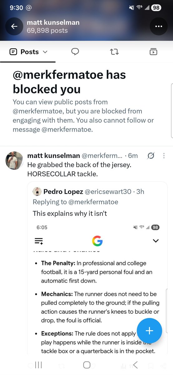 ericsewart30's tweet photo. This guy blocked me for showing why a qb in the pocket is an exception to the horse collar tackle rule in the nfl #soft #billsmafia https://t.co/bkYGfawJPK