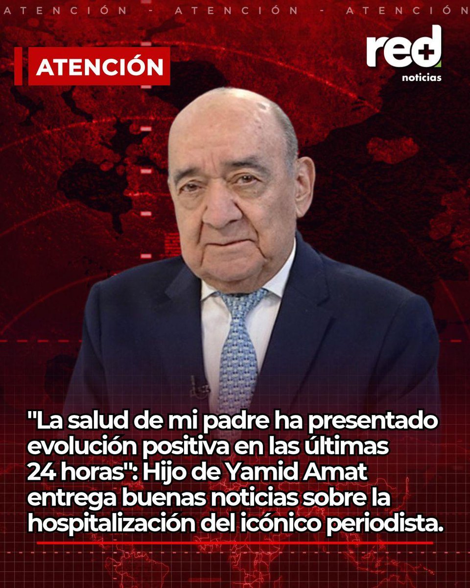 RedMasNoticias's tweet photo. #ATENCIÓN | "La salud de mi padre ha presentado evolución positiva en las últimas 24 horas": Hijo de Yamid Amat entrega buenas noticias sobre la hospitalización del icónico periodista. https://t.co/nJcCDIG6Kb