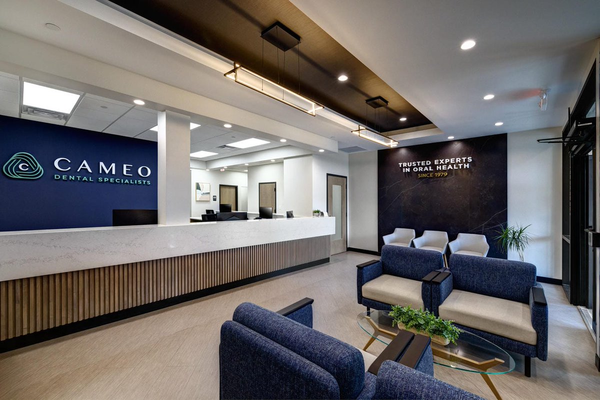 APEXDB's tweet photo. This LaGrange building used to be a bank. Now it's 5,000 SF of oral surgery, endo, and perio under one roof for Cameo Dental Specialists, our fifth project together.
#ApexDesignBuild #DentalDesign #AdaptiveReuse #DentalSpecialty #OralSurgery #HealthcareDesign #MedicalContractor https://t.co/ptLpfVzgGA