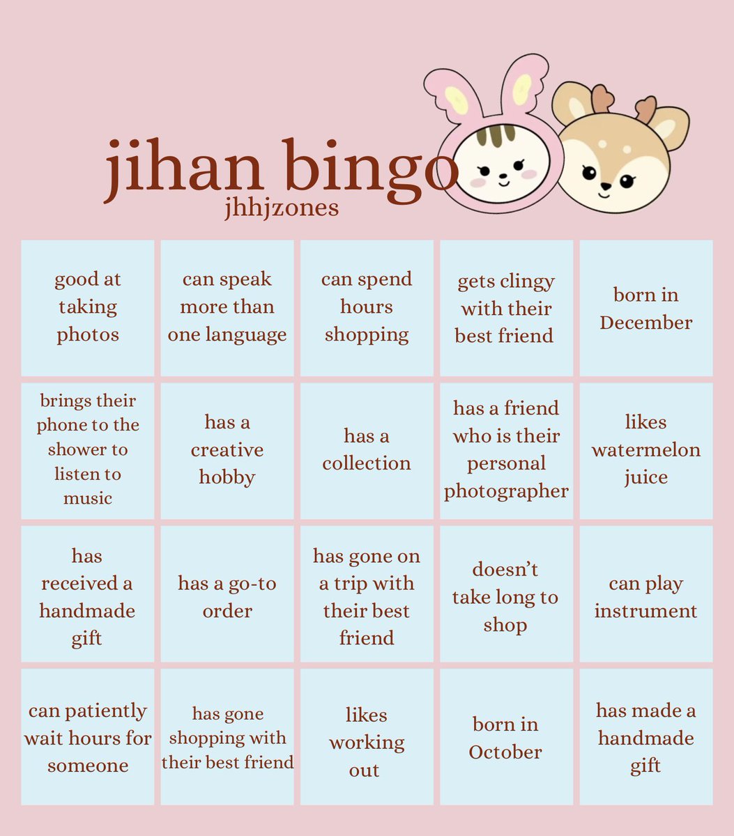 jhhjzones's tweet photo. we made a jihan bingo again! qrt this with your results! 🩷🩵 https://t.co/R0Y28VWbpi