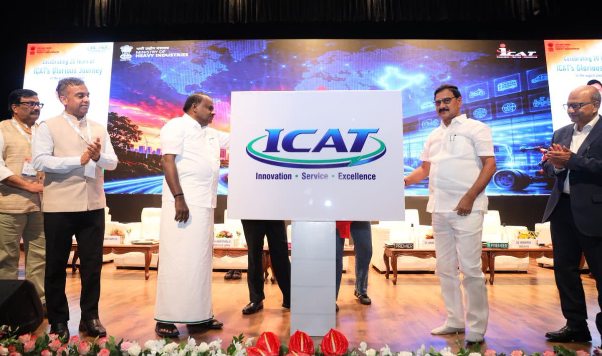 hd_kumaraswamy's tweet photo. 📍 Manesar, Haryana

Pleased to be at ICAT, celebrating 20 years of excellence in automotive technology and innovation.

Under the visionary leadership of Hon’ble PM Shri @narendramodi avaru, the @MHI_GoI is strengthening India’s capabilities across design, engineering, manufacturing and mobility technologies.

Today, we unveiled the new @icat_in logo and marked an important announcement with IIT Roorkee, further strengthening industry-academia collaboration.

The Ministry has also earmarked ₹780 crore for upgrading the infrastructure of testing agencies, further strengthening India’s testing ecosystem for the technologies of tomorrow.

@arai_india @Natrax_IND @GARC_India @siamindia @ACMAIndia 

#ICAT20 #MinistryOfHeavyIndustries #AtmanirbharBharat #MakeInIndia #ViksitBharat2047