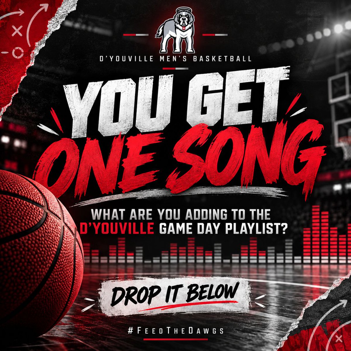 DYouvilleMBB's tweet photo. BUFFALO, YOU’RE ON AUX 🎧

You get ONE song to add to the D’Youville game day playlist.

What are you picking? 👇

#FeedTheDawgs https://t.co/NBU3Tq46y9