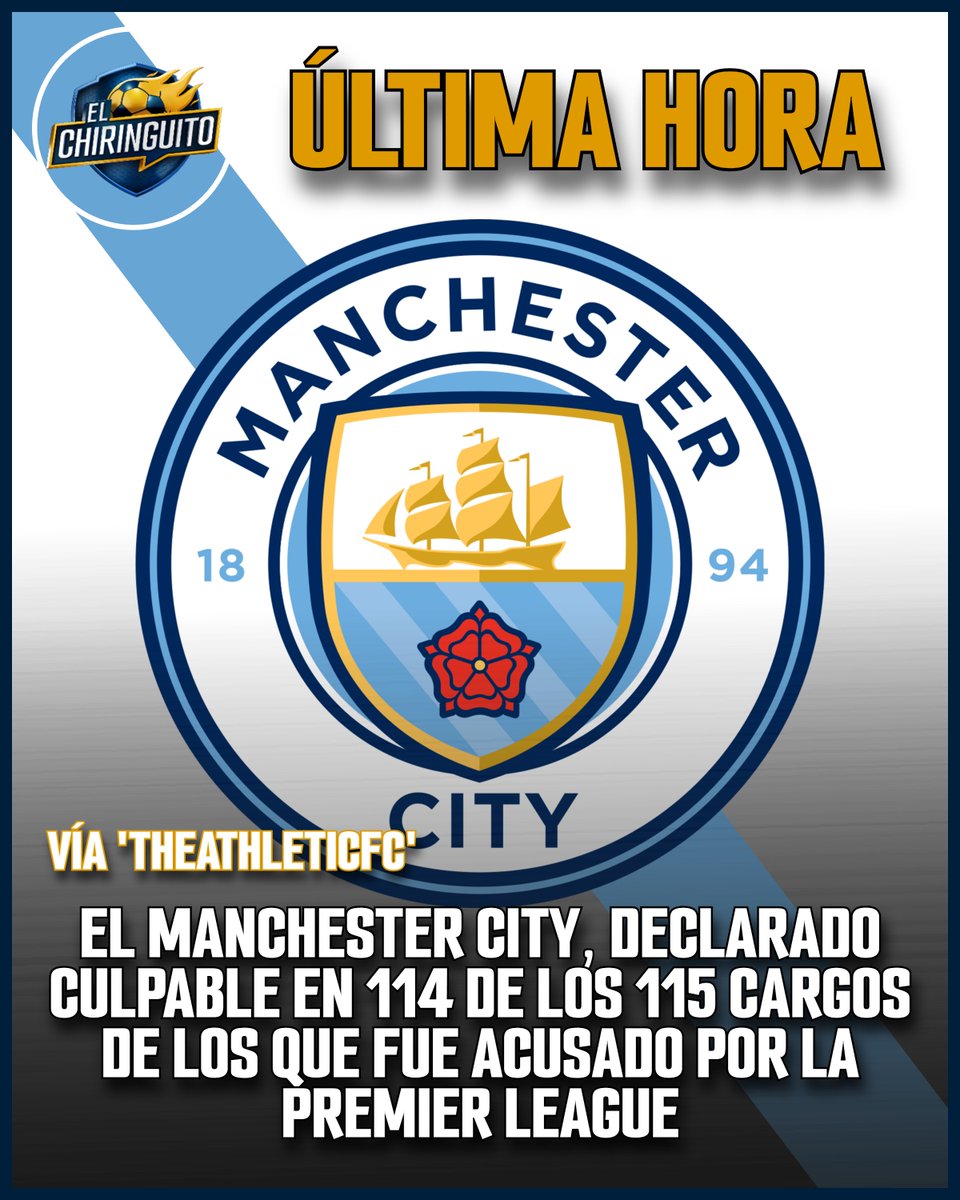 elchiringuitotv's tweet photo. 🚨 ÚLTIMA HORA | El CITY, declarado CULPABLE en 114 de los 115 cargos de los que fue acusado por la Premier League.

👉 Las sanciones aún no se han decidido. https://t.co/iTboc3UVWe