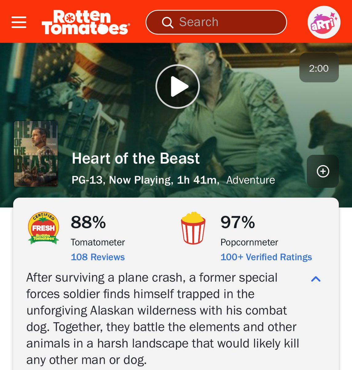 MoviesThatMaher's tweet photo. #HeartOfTheBeast sits at 88% with Critics on Rotten Tomatoes 🍅
But an outstanding 97% from Audiences with over 100 reviews.
Cinemascore Rating will release tonight. https://t.co/FZts3SJYFC