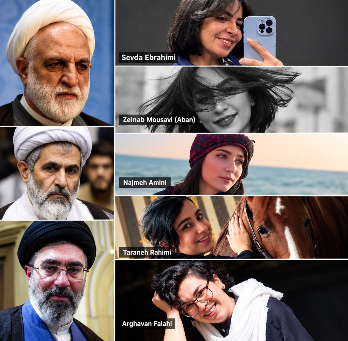 AlinejadMasih's tweet photo. Mr. President Trump and Mayor Mamdani,

You seem to have found common ground in your recent meeting. So I have one request: can you find a common ground on this too help us stop the execution of these innocent Iranian protesters?

Let me introduce these women to you.

They joined an uprising with empty hands. No guns. No weapons. They demanded freedom, dignity, and the right to live their own lives.

President of the Islamic Republic of Iran, Pezeshkian is now telling the UN and Fox News,  that protesters killed during the January uprising were armed. Look at these faces.  Please don’t believe him. I constantly talk to the relative of those who have been killed and those who are waiting to be hanged. These women are not terrorists. 
They are like women everywhere they just don’t want an oppressive government.
I reject the attempt to portray peaceful protesters as armed enemies in order to justify killing them.

So I am asking President Trump, Mayor Mamdani, European leaders, and democratic governments everywhere: use your voices now. Say the names of those facing death sentences. Demand that the executions stop.

And to Kaja Kallas: you met with regime’s s  Foreign Minister Abbas Araghchi at the United Nations. But, please keep pressing. Please say the names of those at risk and demand concrete answers.

There is also a painful reality that women around the world should understand: female officials can sit across from Islamic Republic officials with their hair uncovered, while women in Iran have been beaten, imprisoned, shot, and killed simply for showing their hair or wearing inappropriate hijab.

That freedom should not end at the doors of a diplomatic meeting.

Use your platform. Use your political power. Use your voice before another Iranian woman or man like Ali Zarei the blinded protester is taken to the gallows.

Help us save them while they are still alive and make their executors accountable.

Is that too much to ask?
@realDonaldTrump 
@NYCMayor 
@kajakallas 

#StopExecutionsInIran