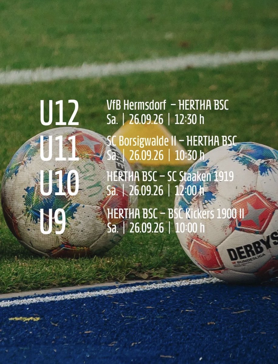 HerthaBerlinSC's tweet photo. Das Wochenende steht vor der Tür! 🚪
So spielen unsere #HerthaBubis & #HerthaMaedels am Wochenende! 💙🤍
Am Sonntag spielen gleich drei unserer Nachwuchsmannschaften zu Hause! Kommt vorbei und unterstützt unsere #BSCU23, #BSCU20- & #BSCU13-Juniorinnen auf dem Olympiagelände! 🫵 https://t.co/va03Gxgfac
