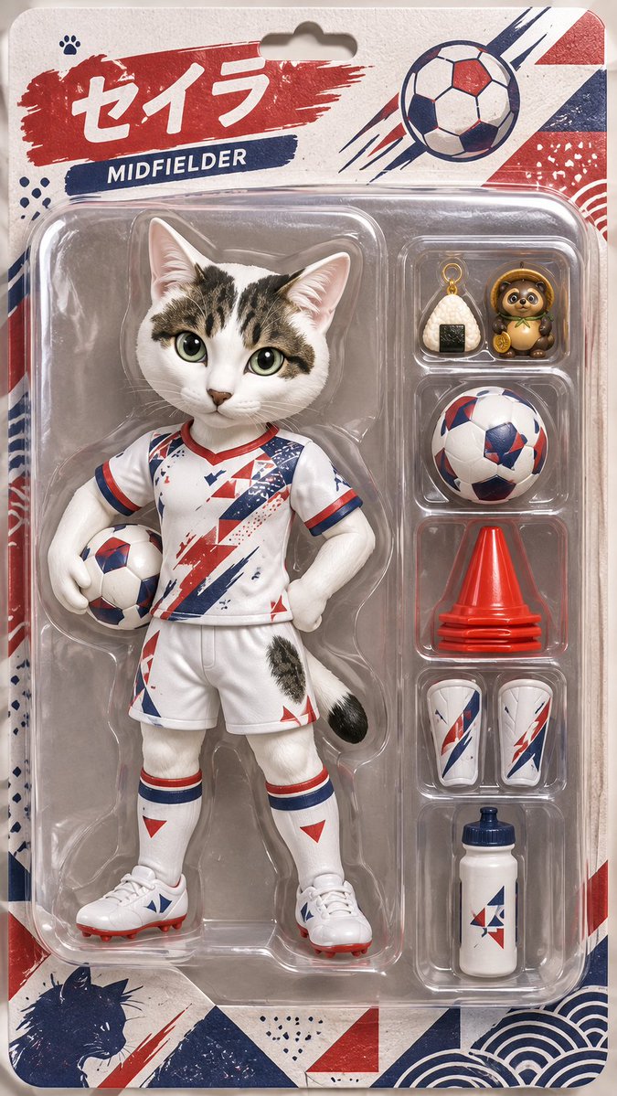 daharasanr's tweet photo. ChatGPTでシャア、セイラ、林太郎のサッカー選手フィギュア画像を作ってもらった。林太郎（りんたろう）やで、チャッピー。 https://t.co/h6NkMZInxw
