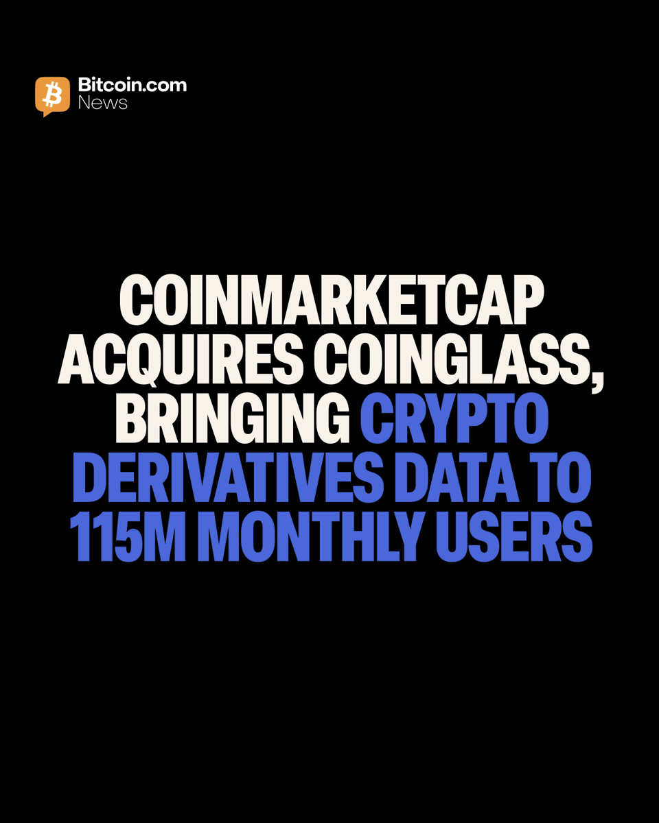 BitcoinNews's tweet photo. JUST IN: 🤝 CoinMarketCap acquires Coinglass.

The crypto derivatives data platform tracks open interest, funding rates, liquidations, and options across 28 exchanges. 📊

Coinglass will operate independently under its own brand. https://t.co/gnfVhjDelQ