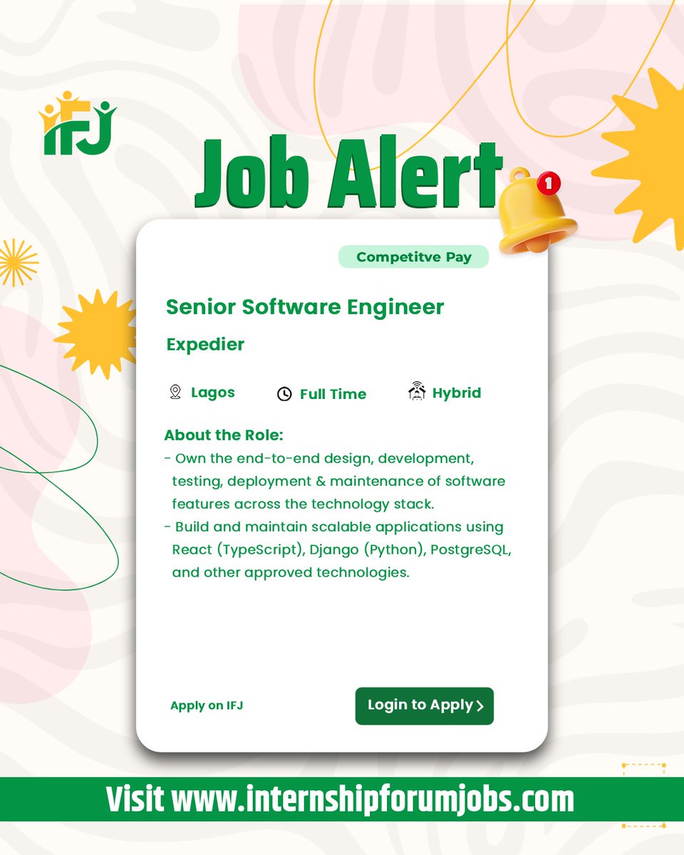 ifj_platform's tweet photo. IFJ WEEKLY JOB DISGEST ⚡🔥

1️⃣ Hadij Resources – Assistant Accountant
2️⃣ Expedier – Sr. Software & Sr. Backend Engineers
3️⃣ DMIDAF – Real Estate Sales Exec (₦100k–₦150k)
4️⃣ Roles at Finova, VURIN, Agary Pharm & more!

Apply on IFJ App: https://t.co/jBMyQhAwwg

WhatsApp Channel: https://t.co/l1QsyNfvib #TechJobs #JobsInNigeria #NaijaJobs #Hiring #CareerTok