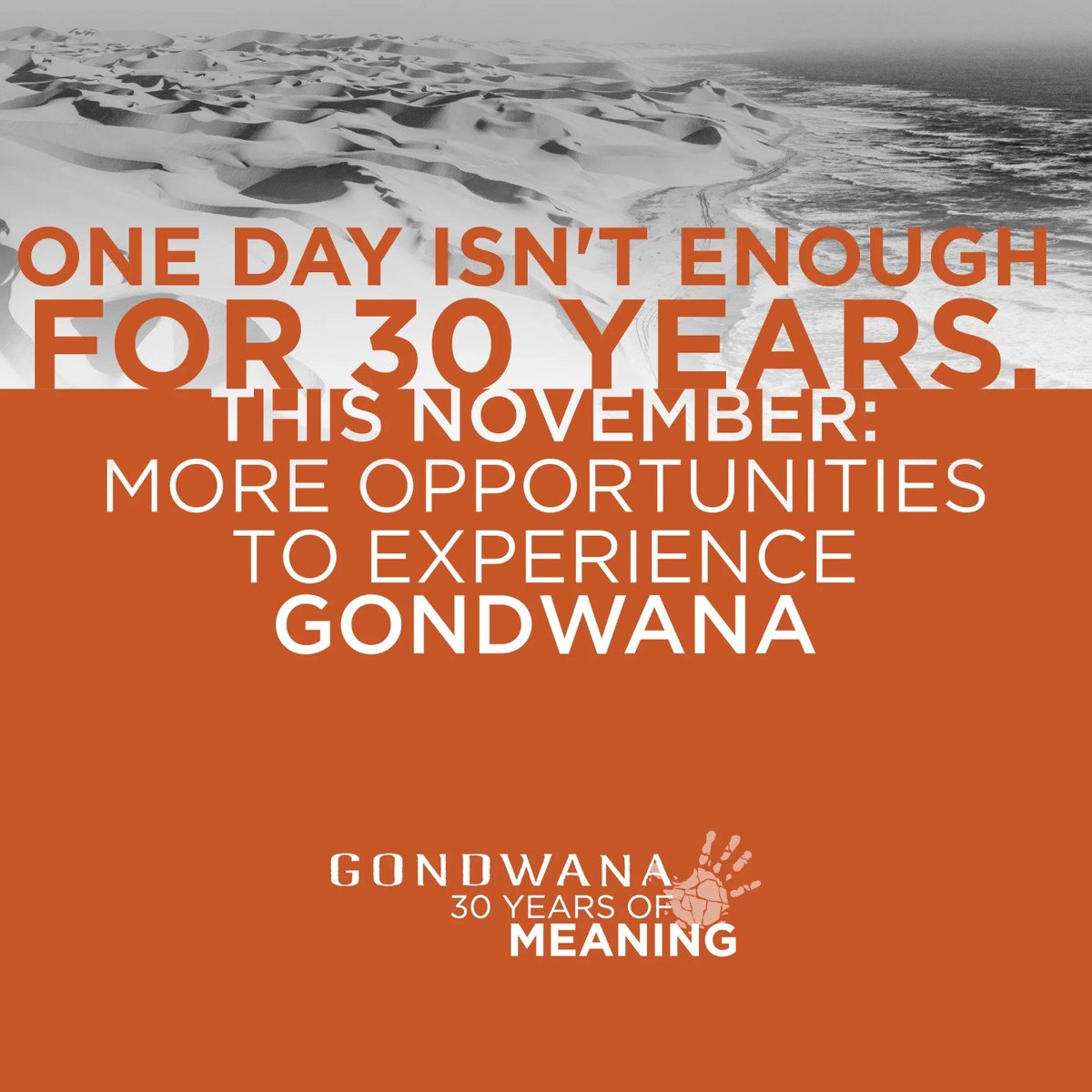 GondwanaLodges's tweet photo. So, why no Black Friday?

Because one day just didn't feel like enough for 30 years of Gondwana.

Instead, we're spreading the celebration across November and giving you more than one chance to be part of it. More details are coming soon.

#GondwanaLodges #30YearsOfMeaning #Namibia
