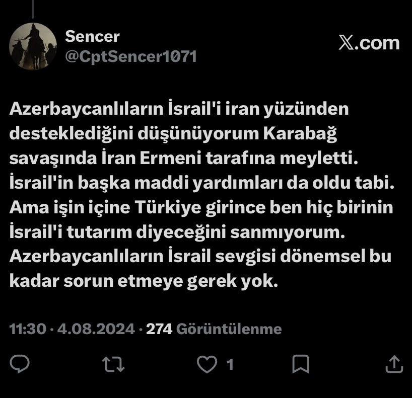 CptSencer1071's tweet photo. Bir zamanlar Azerbaycan hakkında böyle hüsn-ü zan ediyordum  ki artık tamamen kaybetmek üzereyim. Devletler aras�� işbirliğinin ötesinde Azerbaycan halkında da İsrail sevgisi yer ediyor. Sokak röportajları da bunu gösteriyor. Dinini kaybeden Türk, Türklüğünü de fazla koruyamaz. https://t.co/4p2ldCAmlU