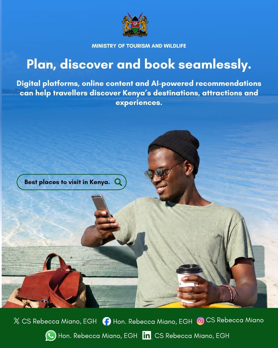 MwaLi_am's tweet photo. Technology and AI are reshaping how travellers discover Kenya. From finding destinations online to receiving tailored recommendations, CS @rebecca_miano is championing digital innovation to strengthen Magical Kenya’s appeal today https://t.co/ftUvYB7XuG