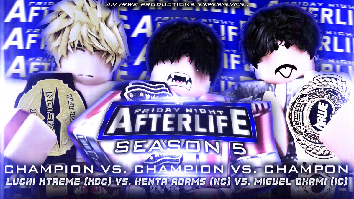 IRWE_Official's tweet photo. MID-CARD CHAMPIONS Collide with eachover as X-Division Champion @luchisignature2, National Champion @KOmegamanx39191, &amp; Immortal Champion @MiguelOkamii ALL SQUARE UP..

WHO WALKS OUT AS THE BEST CHAMPION OF THE MID CARDS?!

TONIGHT AT 4:15PM EST!

#IRWESeason5 https://t.co/TrVQSOSlly