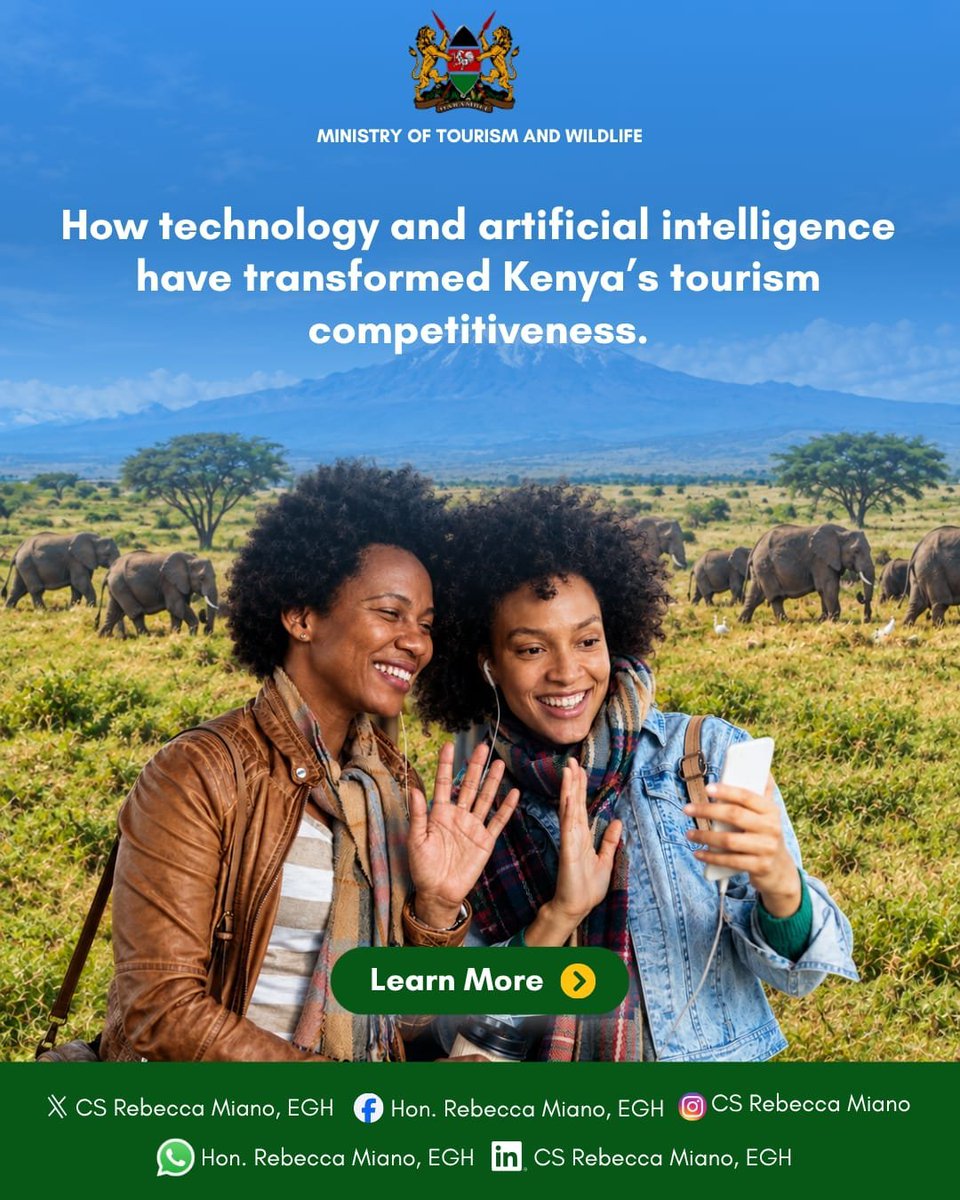 MwaLi_am's tweet photo. Technology and AI are reshaping how travellers discover Kenya. From finding destinations online to receiving tailored recommendations, CS @rebecca_miano is championing digital innovation to strengthen Magical Kenya’s appeal today https://t.co/ftUvYB7XuG