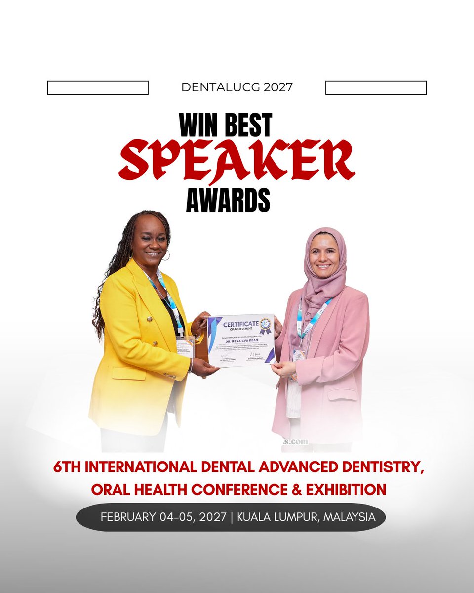 DentalUCGCongre's tweet photo. Win the Best Speaker Awards – DentalUCG!
Feb 4–5 2027 Malaysia.
https://t.co/nrMrggquZ1
#DentalUCG #GlobalDentalConference #DentistryExperts #DentalScience #OralMedicine #ClinicalDentistry #DentalAcademia #DentalTechnology #DentalNetworking #CMECredits https://t.co/OIyx61kv1O