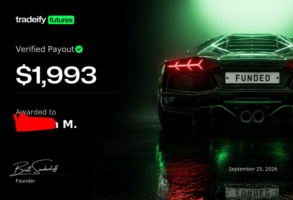 Screenshot of a $1,993 Tradeify payout confirmation shared by @12Mhustle on X