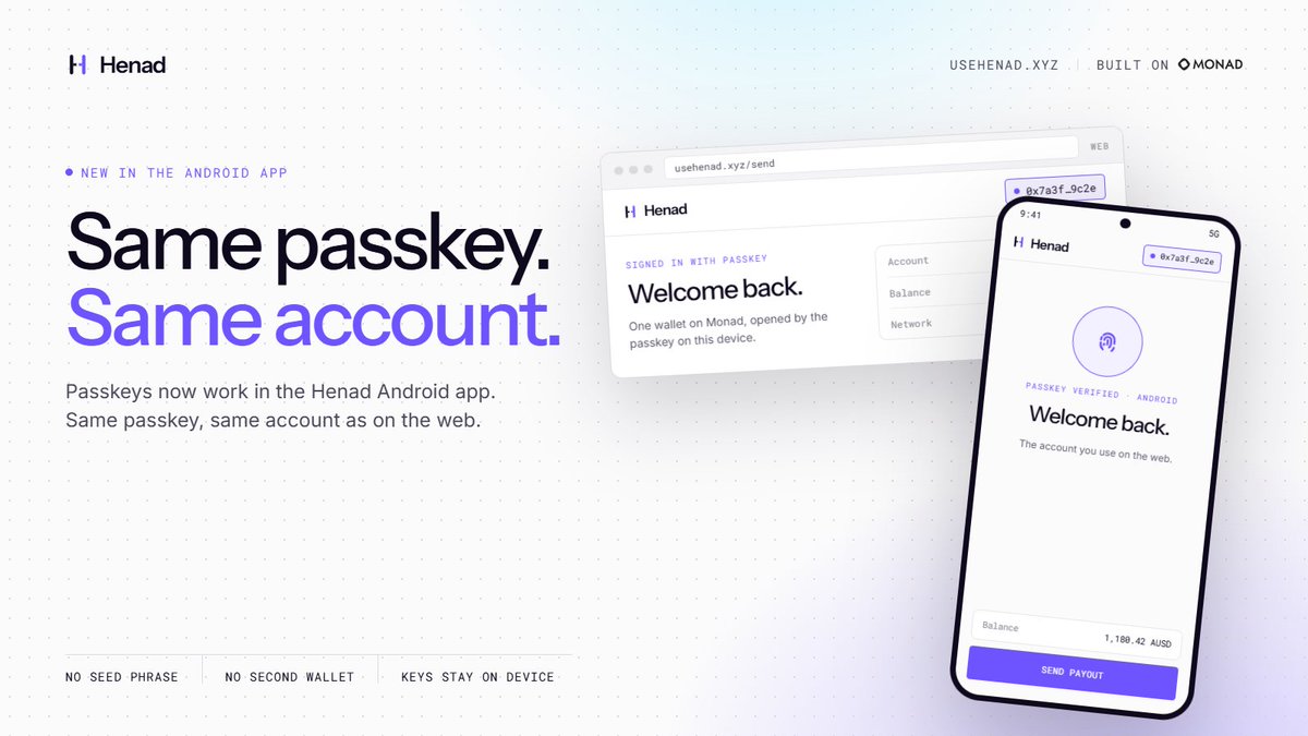 henadonmonad's tweet photo. Who said cross border payments has to be complex?

passkeys now work in the Henad Android app. same passkey, same account as on the web.

@withAUSD @0x_eunice @monad_dev @monad @MentoLabs @category_xyz https://t.co/CfRvJBIdYl