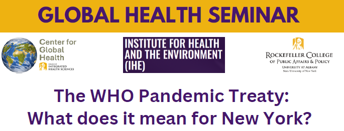 UAlbanyISHE's tweet photo. Join IHE(Institute for Health And The Environment) for a Global Health Seminar on the WHO Pandemic Agreement and what it means for New Yorkers.
📅 Sept. 30 | 12–1 PM
📍 UAlbany CIHS / Pine Bush Building or Zoom
Register: https://t.co/hAdhhmROgI

#UAlbany #ISHE https://t.co/m0MeEtX57E
