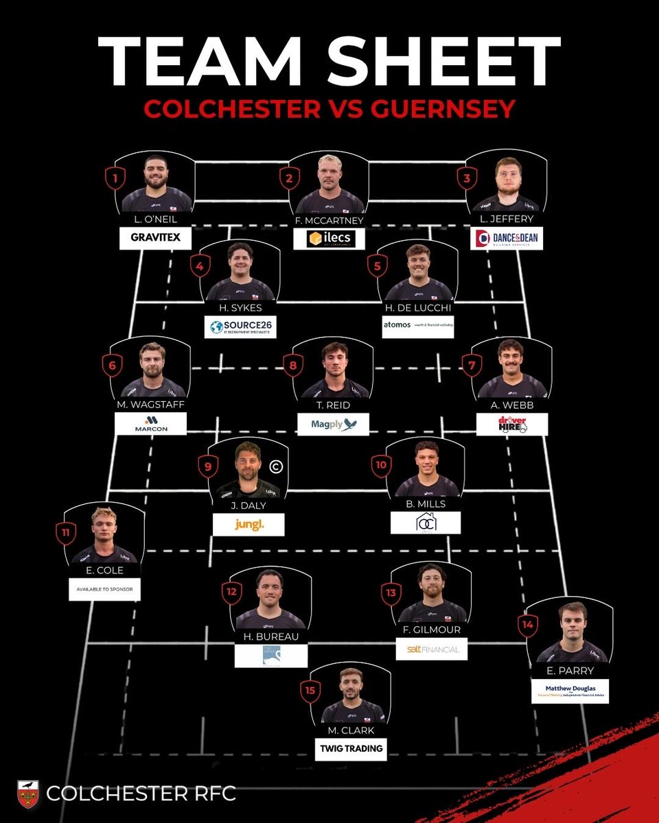 ColchesterRFC's tweet photo. TEAM NEWS 📰 

Your 1XV to face Guernsey in round 4 of @nationalleaguerugby 

🆚 @guernseyraiders 
📍 Raven Park
⏰ 2:00PM
🗓️ Saturday 26th September

#ComeOnCol #Colchester #ColchesterRugby #Rugby #Nat2East https://t.co/TBLgIQM8Oo