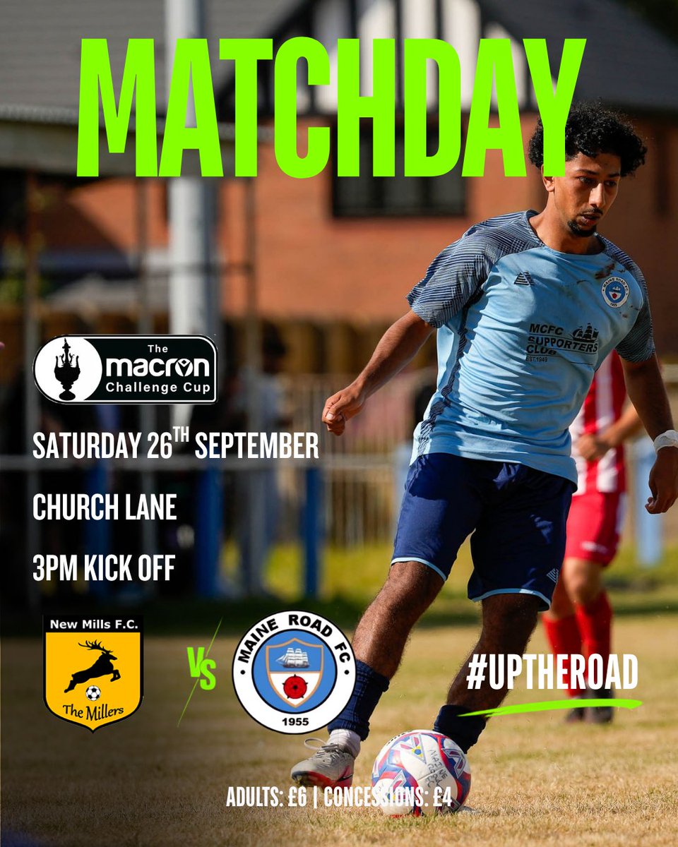MaineRoadFC's tweet photo. MATCHDAY | New Mills
🏆 Macron Challenge Cup
📍 Church Lane, SK22 4NP
⏰ 3:00pm Kick-Off
🎟 Admission:
• Adults: £6
• Concessions: £4
Up The Road!
📷 @MunroSportsPics
#MaineRoadFC #UpTheRoad https://t.co/NkZPzAeoQz