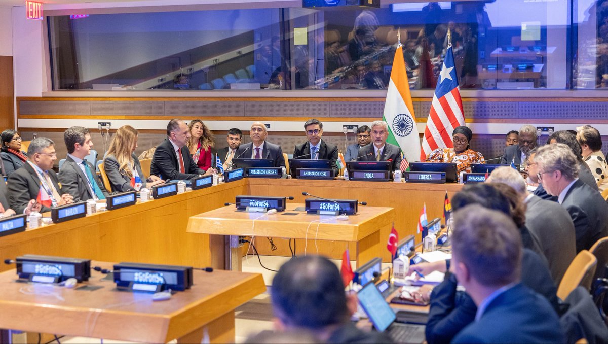 DrSJaishankar's tweet photo. Glad to co-chair the inaugural meeting of Group of Friends on Safety & Security of Shipping & Seafarers, along with Liberia FM Sara Beysolow Nyanti #GoFonS4 #UNGA81

✅ Highlighted that commercial shipping and mariners have been subjected to repeated attacks in the Gulf, the Red Sea, the Black Sea and other regions in the last few months. 

✅ Pointed out that such attacks disrupt maritime commerce and have cost innocent lives, including of Indian nationals. 

✅ Emphasized that the disruption from attacks has also led to prolonged confinement of seafarers on board, delayed crew changes & repatriation, separation from families, and psychological distress.

✅ Stressed that there is a need for stronger and closer cooperation between the international community in order to close ranks and deter such attacks.
 
✅ Shared that PM Modi proposed establishing a Seafarers Emergency Support Network during the recent BRICS Summit, which could connect the Maritime authorities and Embassies of countries concerned, facilitating distress alerts, medical assistance, communication with families, and support for evacuation. 
 
A positive beginning today towards our vision of making the #GoFonS4 an inclusive platform bringing together major ship-owning member states, countries with largest numbers of ship registries, and those who provide the maximum seafarers.

#UNHighLevelWeek