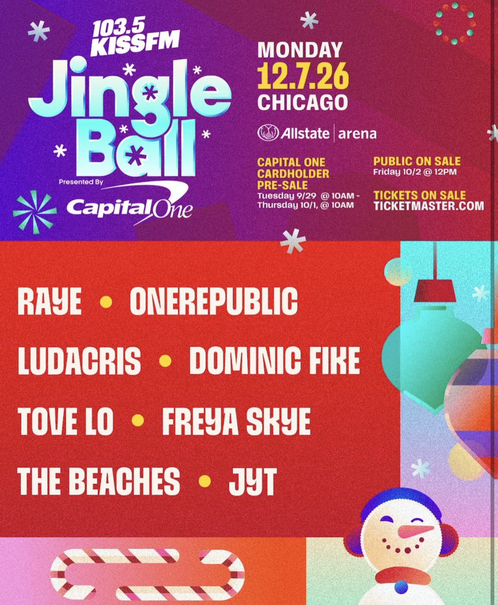 1Republic_Spain's tweet photo. Just announced! @OneRepublic will perform at the iHeartRadio Jingle Ball - LA, Chicago, Detroit, DC, Philadelphia and Nashville. Ticket sale on Friday! ✨ https://t.co/eQgEGzCbqa