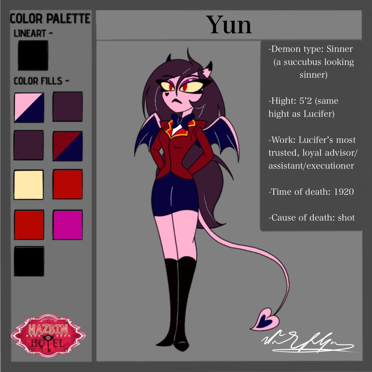 MonikaKocharian's tweet photo. Hey everyone! Meet my first Hazbin Hotel OC, the Morningstar’s royal advisor/assistant/personal guard dog:  Yun! 💖

#hazbinhotel #hazbinhotelseason2 
#hazbinhotelOC #hazbinhotelLucifer #luciferxoc https://t.co/VLSm1nrm6S