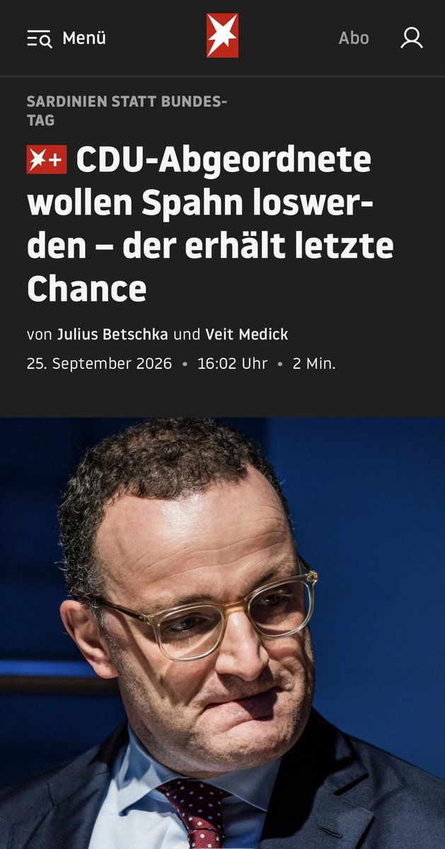 janoschdahmen's tweet photo. Jens Spahn ist längst zur chronischen Sickerblutung des Vertrauens in Anstand &amp; Redlichkeit der Union geworden.

Maskenmilliarden, Millionen-Villa &amp; Co, jetzt Sardinien statt Haushaltsausschuss.

Wie viele „letzte Chancen“ gibt die CDU ihm und sich selbst eigentlich noch? https://t.co/EvVoj9fMdX