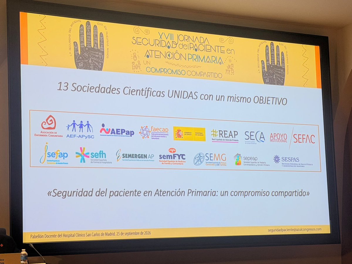 asanec's tweet photo. 📍Hoy 25 de septiembre, @maruferos presidenta de @asanec ha asistido en representación a la XVIII Jornada de Seguridad del Paciente en #AtenciónPrimaria, celebrada en el Pabellón Docente del Hospital Clínico San Carlos de Madrid.
#segpacap #seguridaddelpaciente #efyc https://t.co/w0ryBFA1Q2