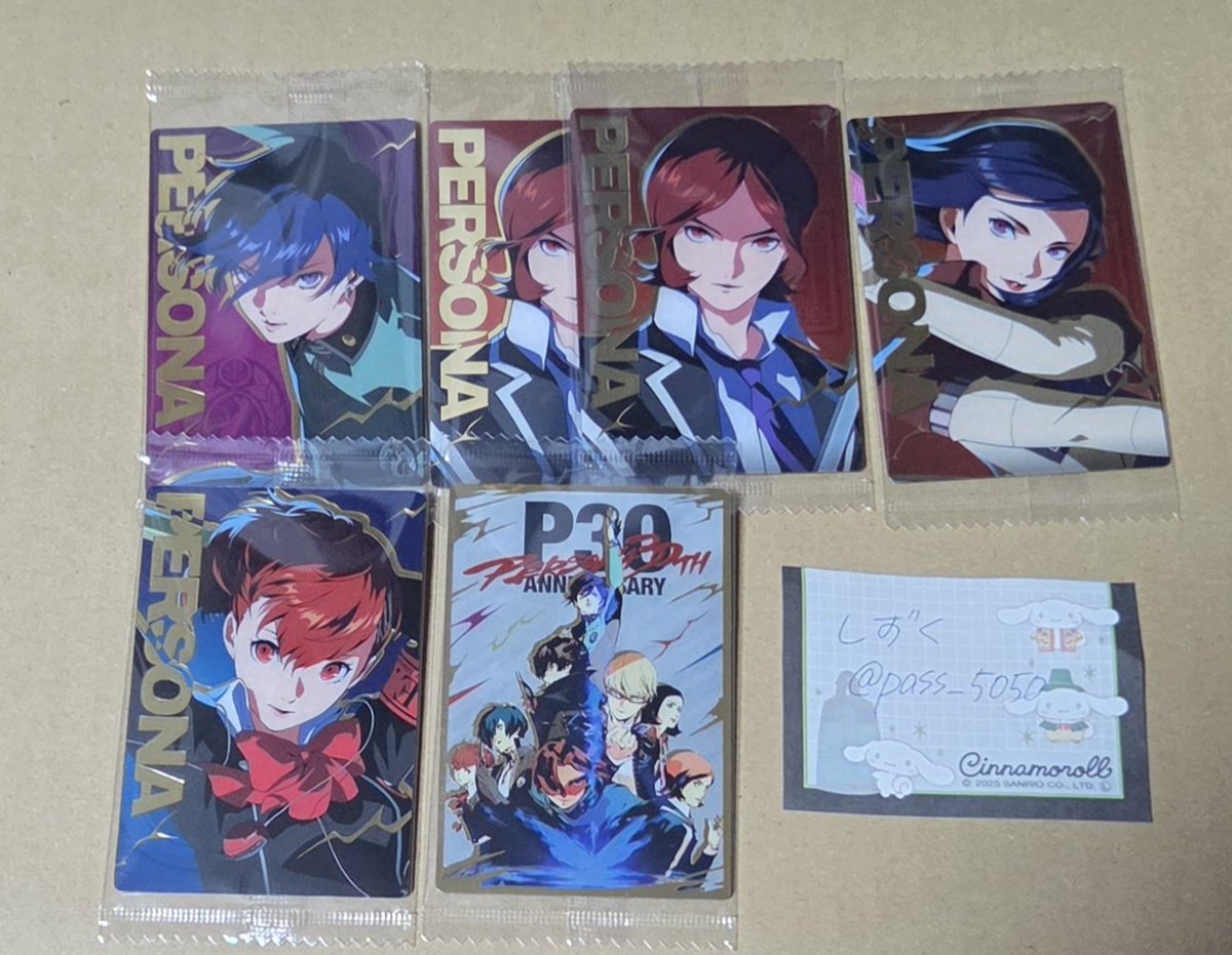 pass_5050's tweet photo. 【交換】
ペルソナ ウエハース 30周年 30th

譲 22・23・24・26(異聞録・罪罰・P3W)・30(集合)
求 28(P5)

郵送での交換希望です。
未開封の状態で消毒して発送いたします。
よろしくお願いします。 https://t.co/aZwpv1n4E7