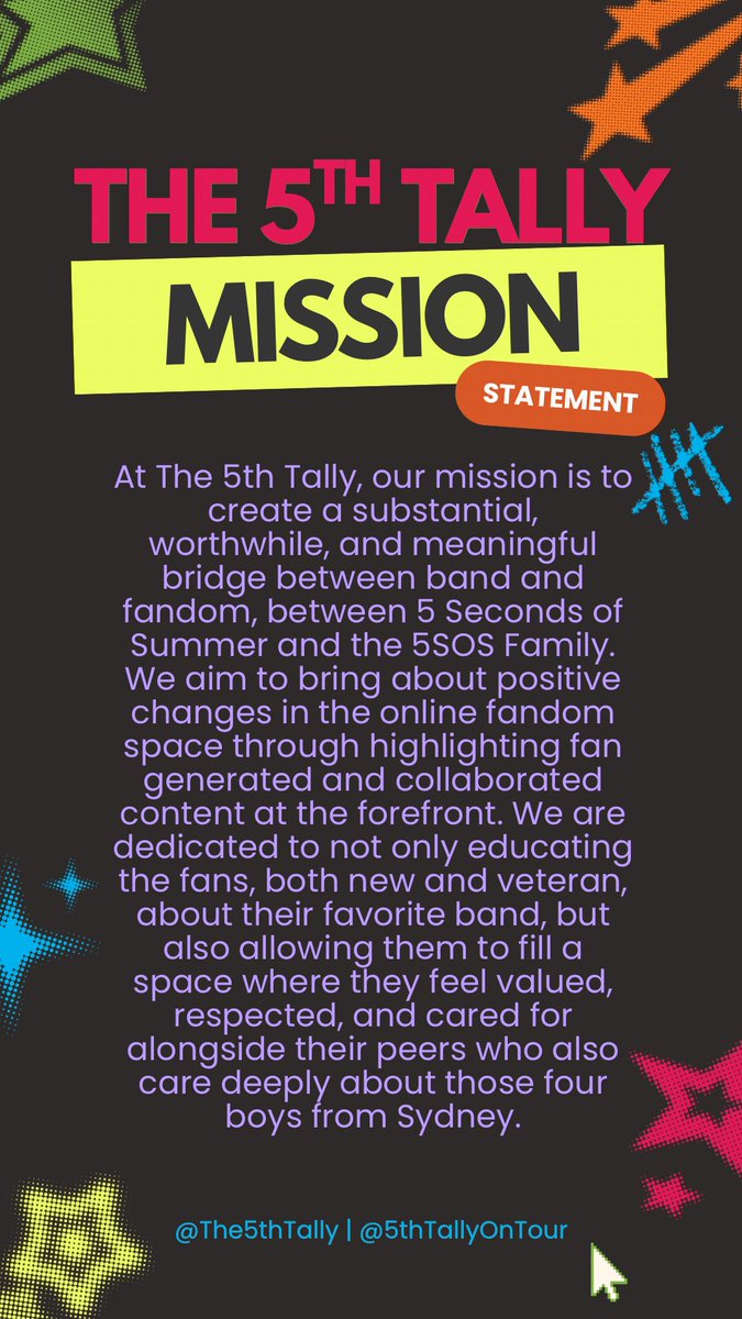 the5thtally's tweet photo. Welcome to the 5th Tally! We’re so happy you’re here and we hope you’ll join us in creating a kinder and more positive space for all. Real fans save bands, real bands save fans! Coming soon. 🩷 - ☔️🌱🎟️🔮

@5thTallyOnTour @5thTallyMedia @the5thtally https://t.co/FH8IzoQrbF