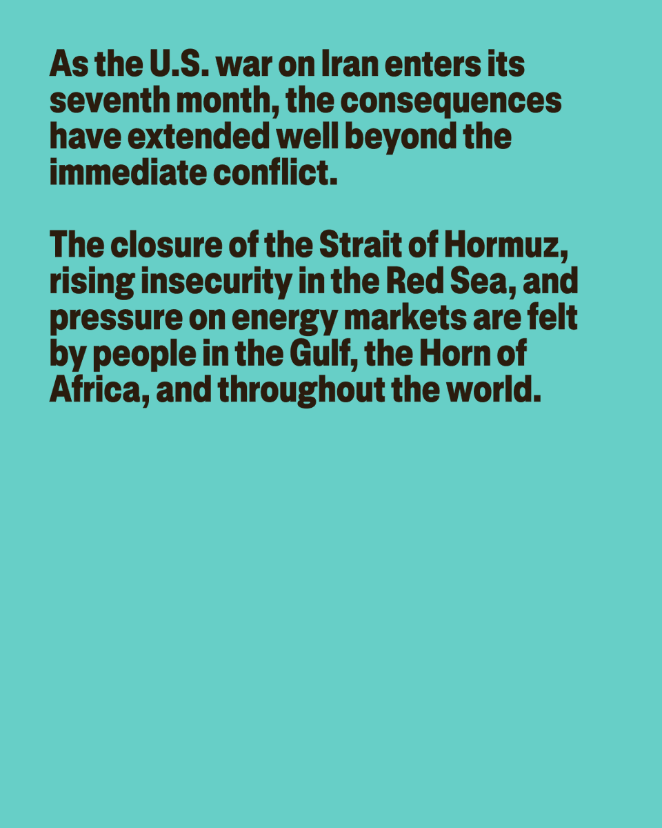 OpenSociety's tweet photo. Seven months into the U.S. war on Iran, fighting has widened and the consequences have spread far beyond Iran’s borders.

The closure of the Strait of Hormuz, rising insecurity in the Red Sea, and pressure on energy markets are felt in the Gulf, Lebanon, Syria, and the Horn of Africa.