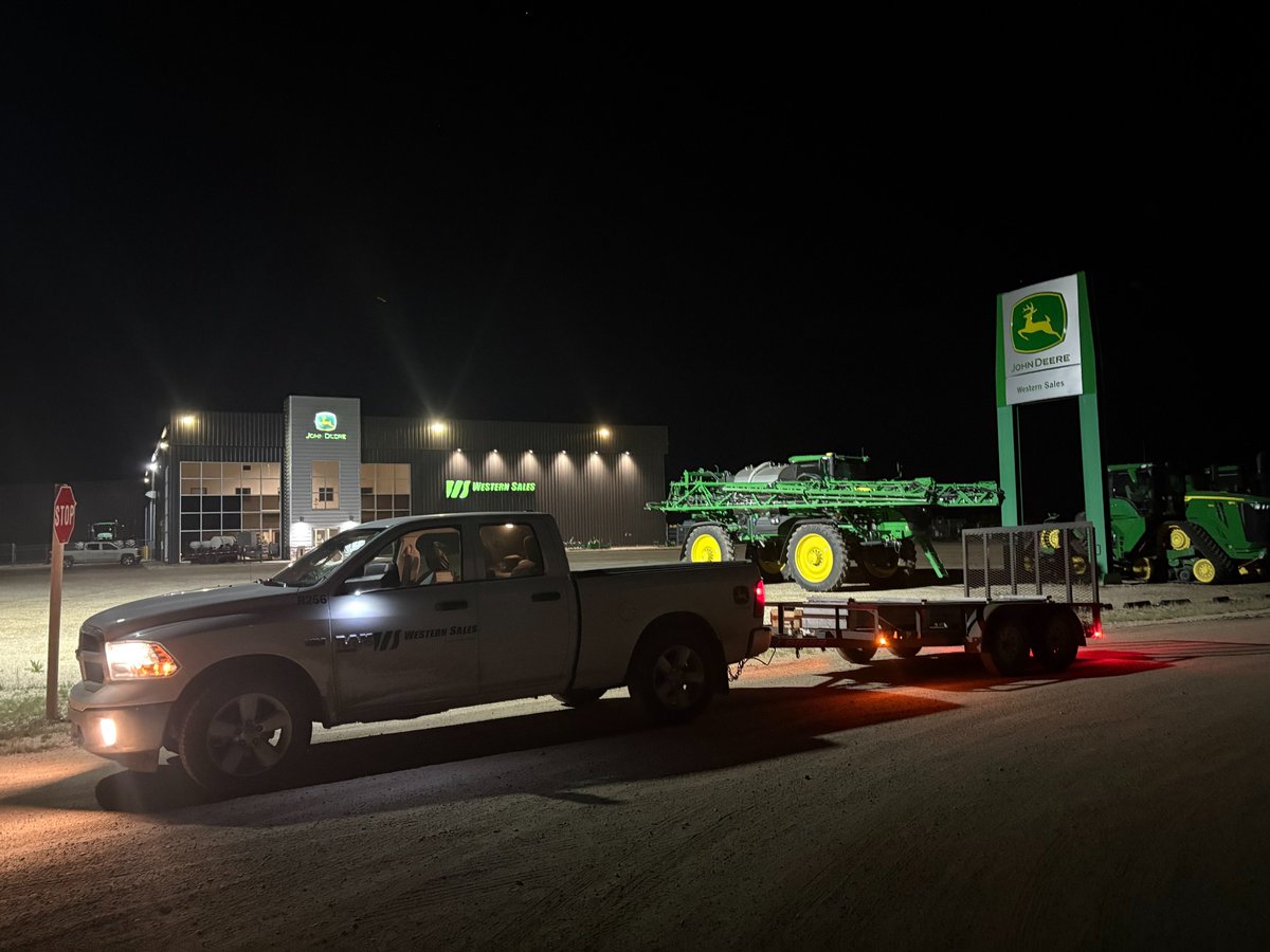 WesternSalesLtd's tweet photo. 🚨 There was a robbery at Western Sales in #DavidsonSk!

Well... not really. But that's what someone thought when RCMP officers responded to a report of suspicious activity at the dealership just after midnight early Wednesday morning.

Here's what actually happened:

Around 9:00, Tuesday night, a customer's combine suffered a breakdown when a cleaning shoe failed. The parts weren't available in #BiggarSk at the time, so on-call Parts Specialist, Ross hit the road to Davidson for a late-night parts run to help keep the customer rolling the next day.

The Davidson team had locked up for the night when Ross arrived just before midnight, but arrangements had been made for him to access the parts and use a forklift to load them onto his trailer. A lone truck, a forklift moving equipment around late at night and a dark dealership yard must've looked suspicious to someone nearby because before long, RCMP cruisers were rolling down the highway with lights and sirens on! 🚓

The Mounties contacted the Davidson team, and when Tony arrived, security footage quickly confirmed there was no robbery in progress. Just a dedicated parts specialist on an after-hours mission.

Ross, who was blissfully unaware that he was potentially a wanted criminal, returned to Biggar with the parts the service tech required to get to work on the combine first thing the next morning, and happily went to bed.

The good news? The combine got the part it needed to get back in the field.

The bad news? Ross may need to start notifying local law enforcement when he goes on midnight parts runs.

Just another harvest reminder that our team will go the distance (at all hours of the night), to help keep farmers in the field when every hour counts. 🌾🚜

#Harvest2026 #WesternSales #SaskAg #JohnDeere #partsrun