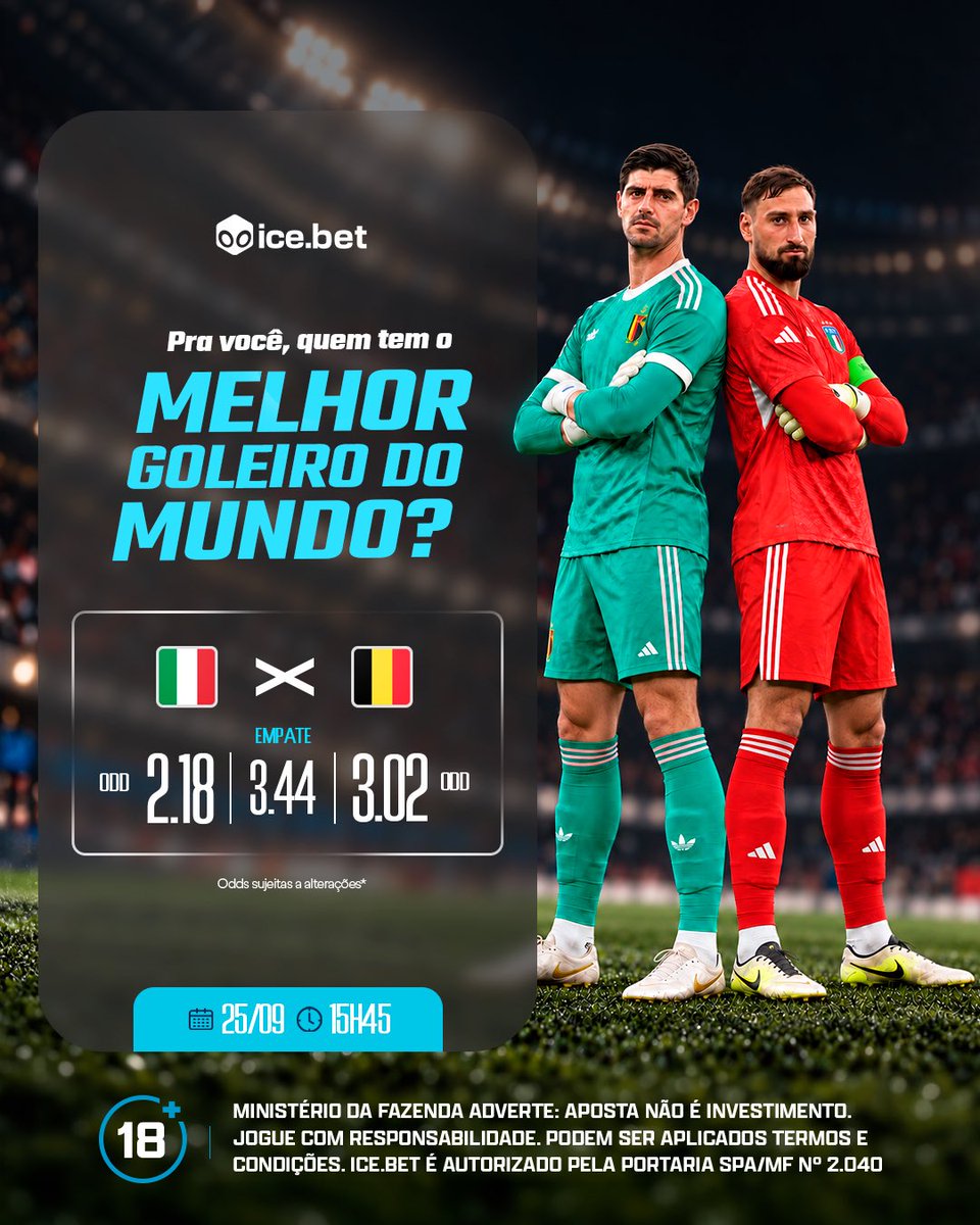 Icebetbr's tweet photo. 🧤 A muralha tá formada e o duelo é de gigantes! Pra você, quem tem o MELHOR GOLEIRO DO MUNDO? 🇮🇹 x 🇧🇪

#IceBet #joguecomresponsabilidade🔞 https://t.co/JKYmsIdesa