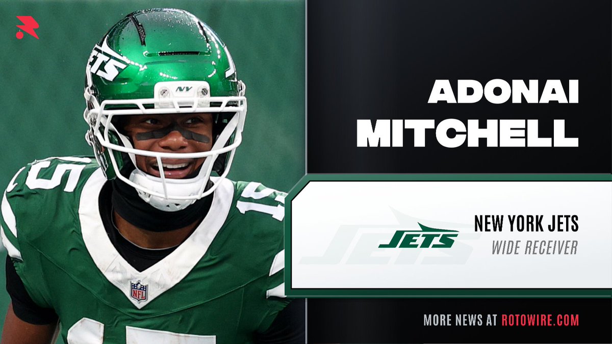 RotoWireNFL's tweet photo. Adonai Mitchell (finger), per head coach Aaron Glenn, will remain limited at Friday's practice.

Via @nyjets https://t.co/m5l3pzOx6j