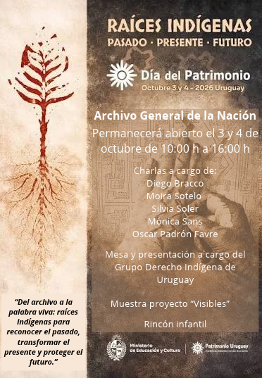 AGN_Uruguay's tweet photo. 🌿 Día del Patrimonio 2026 en el AGN
Este 3 y 4 de octubre, te invitamos a descubrir las raíces indígenas de nuestro pasado, presente y futuro.
📍 Convención 1468
🕙 10:00 a 16:00 h
📜 Muestras, visitas guiadas y actividades.
🔗 https://t.co/1WFKCtTjNa
#DíaDelPatrimonio #AGN https://t.co/Sh7u7JIieZ