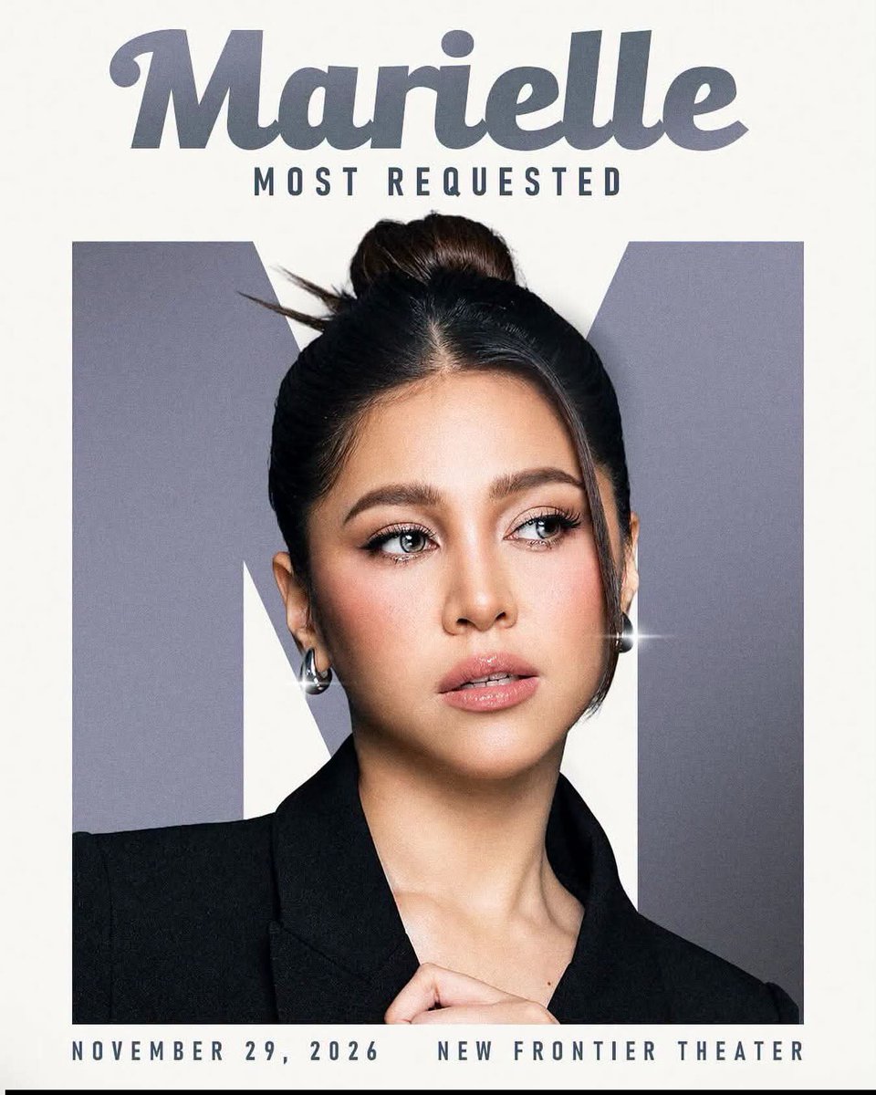 JMIELLEnialsOFC's tweet photo. Marielle Montellano by Request: A Decade of Songs from the Heart. 🎵❤️

She's getting ready for the stage, kaya ilapag na ang inyong MOST REQUESTED songs, at baka isa dito ay masali sa kanyang ultimate vocal setlist! 🌟

🗓️ November 29, 2026
📍 New Frontier Theater

STAY TUNED. 

#MarielleMontellano #StarMusicPH #ABSCBNEvents