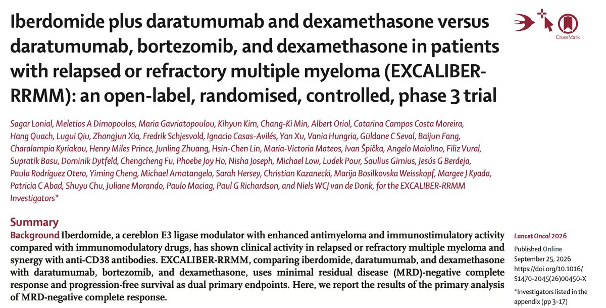 EXCALIBER-RRMM — Lancet Oncology paper — title page & full author list