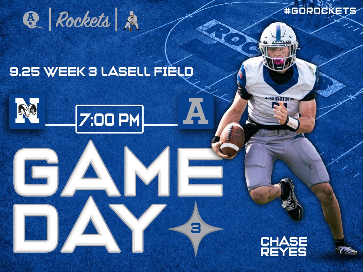 AuburnRocketsFB's tweet photo. 𝑮𝑨𝑴𝑬𝑫𝑨𝒀 🚀

🆚 Northbridge 
📍Lasell Field 
🕖 7:00 PM

@tgsports 

#GoRockets https://t.co/TikF7nUwgi