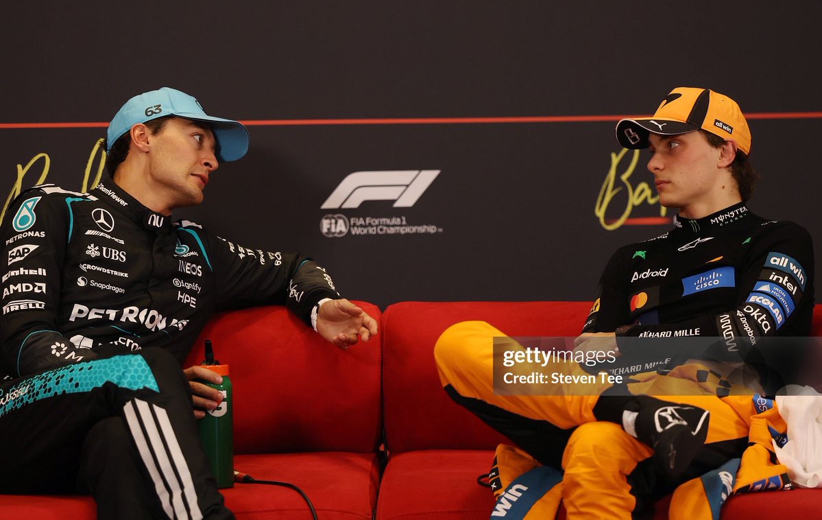 a_kkul's tweet photo. oscar and george during post quali press conference 🥰🫶🏻 https://t.co/V6WGih6MVe