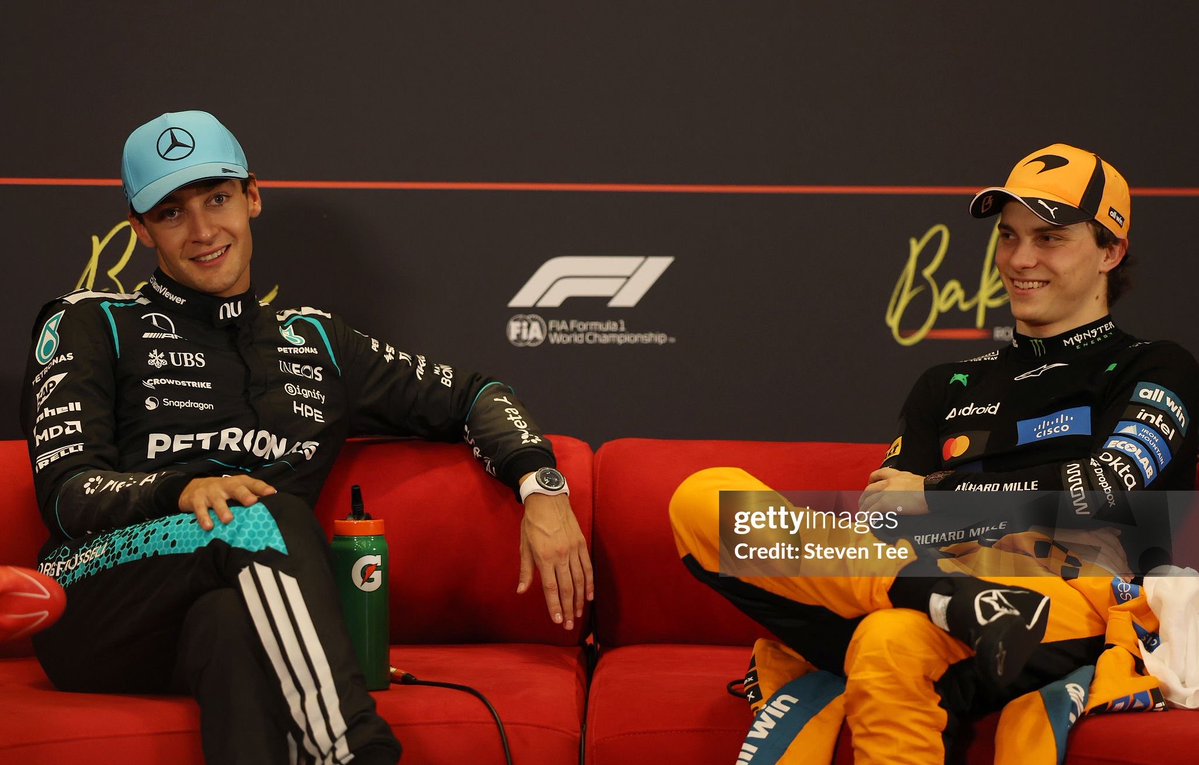 a_kkul's tweet photo. oscar and george during post quali press conference 🥰🫶🏻 https://t.co/V6WGih6MVe