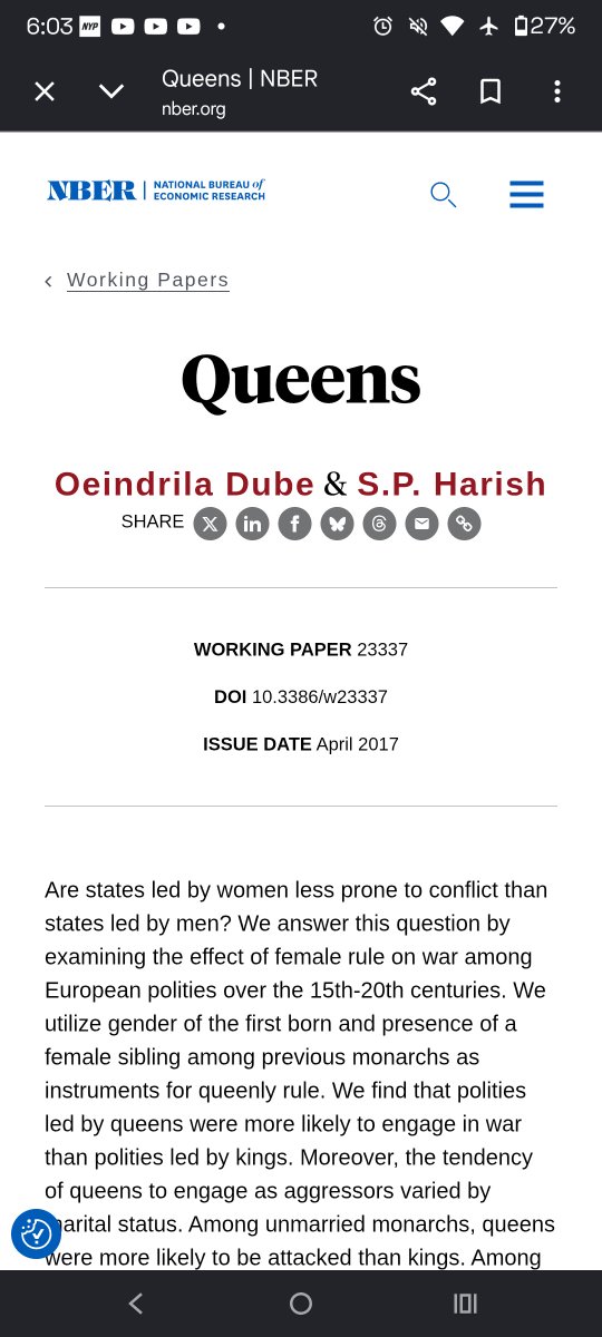 Kong33isking's tweet photo. @Soumya7440 @the_psyche_lab Female monarchs waged more wars than male monarchs -NBER. https://t.co/0vCH3CbSFr