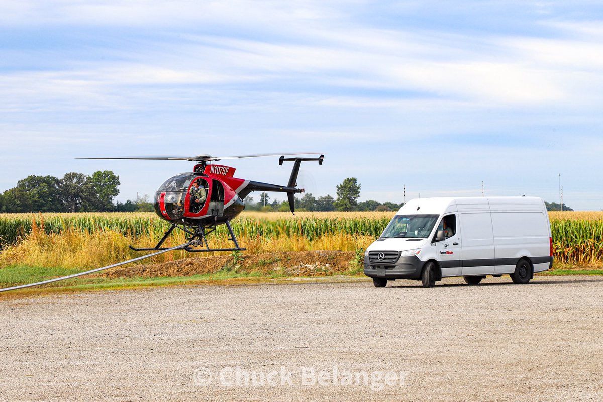NowHeresYou's tweet photo. Rotor-blade, LLC is in Bluffton/Ossian Indiana (Wells County) trimming trees along the railroad tracks. Finally saw the chopper fly. They had to move to a private farm due to an event at this location. #rotorbladellc #hughes500 #bluffton #ossian #norfolksouthern @rotorbladellc https://t.co/8PPcHJPmIg