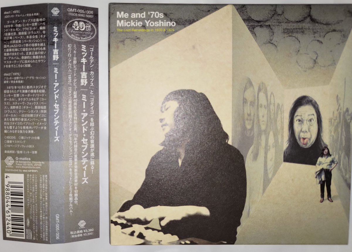 AI_Hidebu's tweet photo. ミッキー吉野 / Me and'70s (2008)
G-matics GMT-005/006 (Double Album)

ザ・ゴールデン・カップスに在籍していた1970年に制作されたがミッキー吉野の大麻所持/使用によって逮捕され発売中止となりお蔵入りとなっていた幻のアルバムが2008年に2枚組CDで突如発売。
今現在は既にレア盤化している。 https://t.co/DpK4BbtgtQ