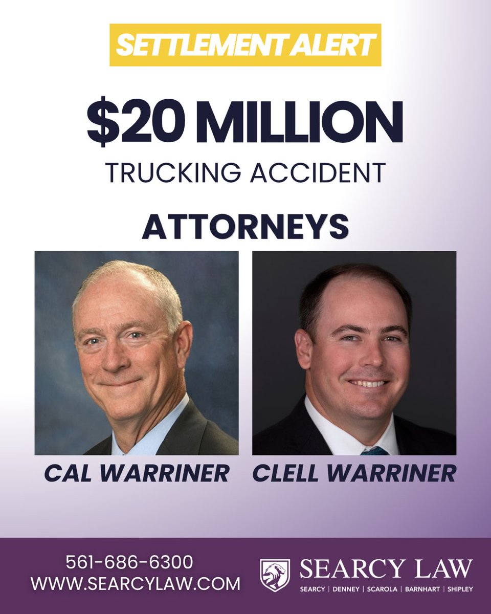 SearcyTalk's tweet photo. Father-son team Cal and Clell Warriner achieved a $20 million settlement in a trucking accident case.
Great work fighting for our client and not backing down!
#winning https://t.co/glBj7Yx7nd