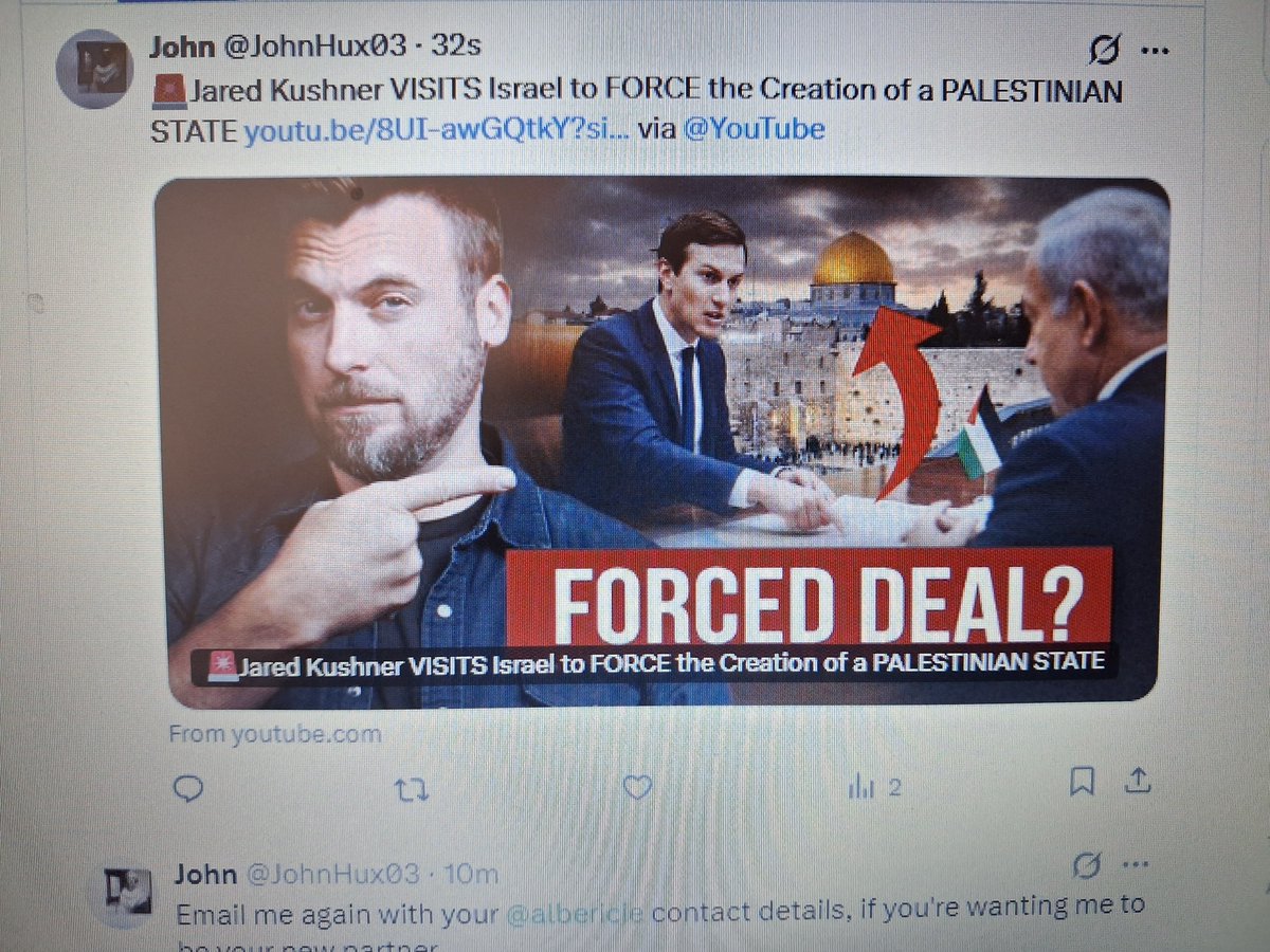 JohnHux03's tweet photo. @jaredkushner is trying to #create A Palestinian State.
He also has a #secret plan in Washington allowing #Access
Chief Rabbi (16-5-2026 ) has called on The Knesset to approve the construction of a #synagogue on The Temple Mount.
It's all falling into place :
Take a listen ! https://t.co/cnl0WOp2Ak